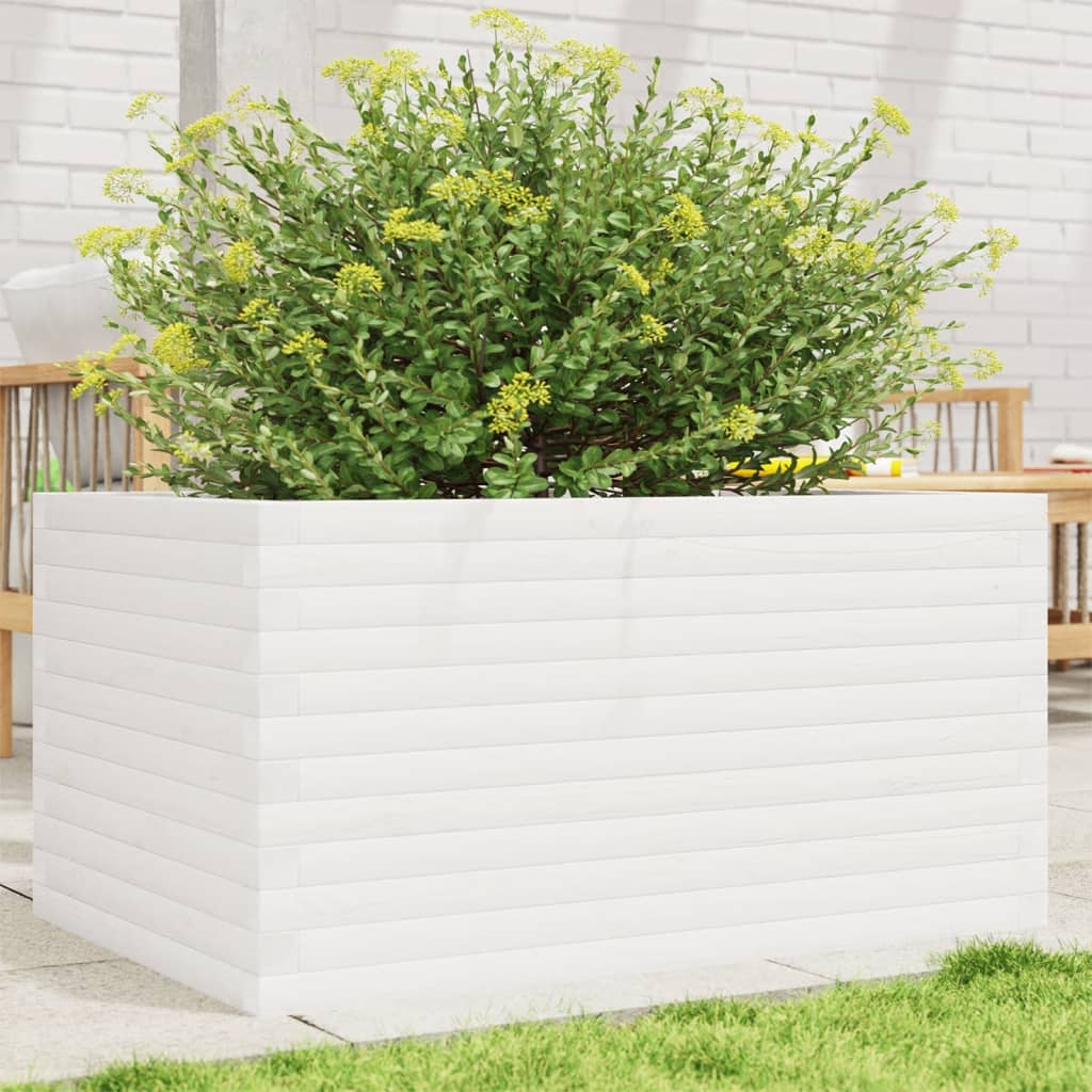 Utendørs Blomsterkasse Plantekasse Tre Hvit 90x60x46 cm heltre furu
