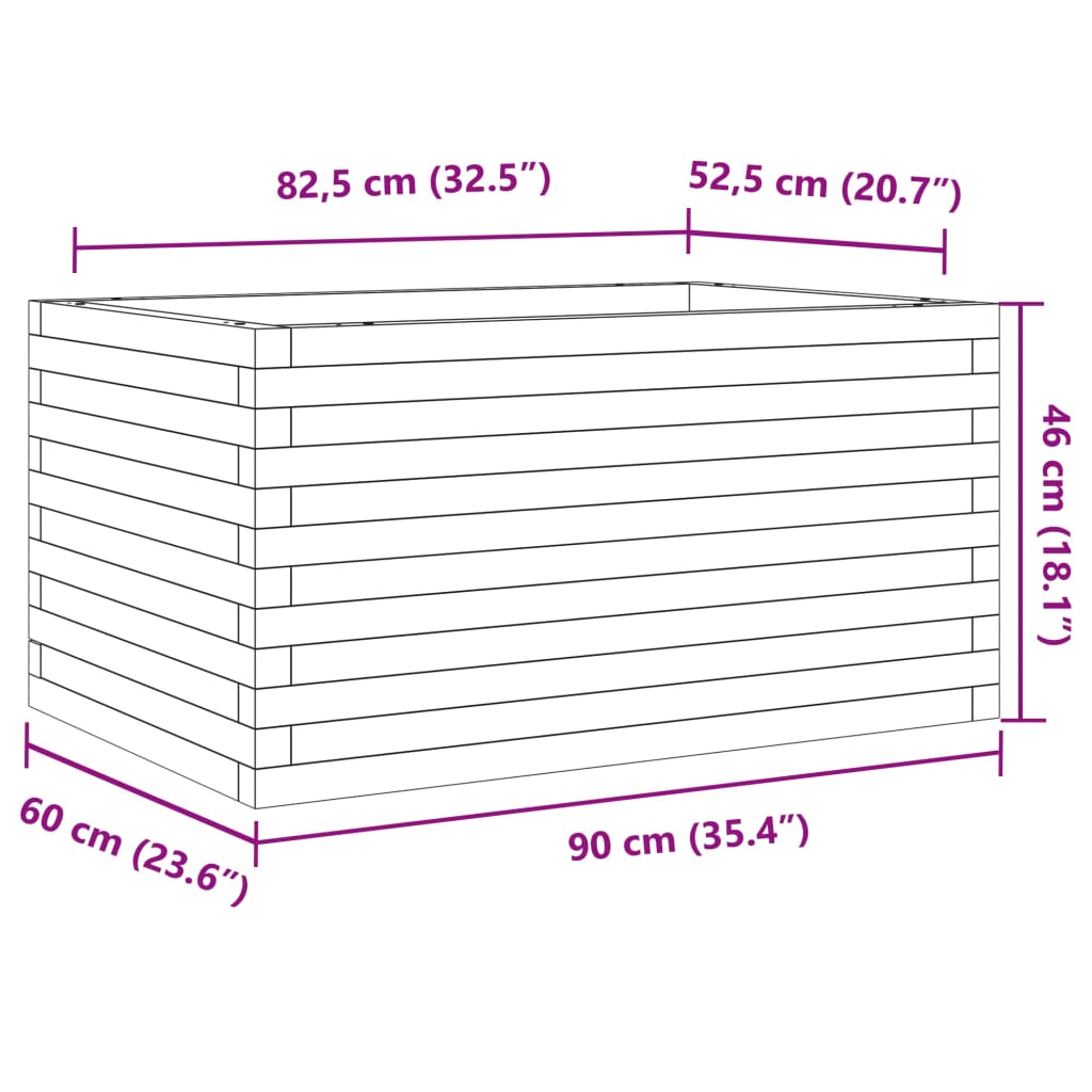 Utendørs Blomsterkasse Plantekasse Tre 90x60x46 cm impregnert furu