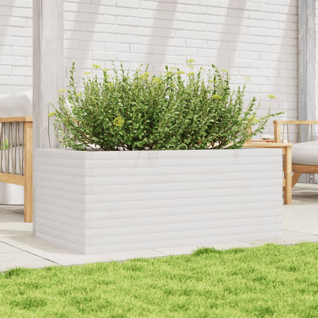Utendørs Blomsterkasse Plantekasse Tre Hvit 110x60x46 cm heltre furu