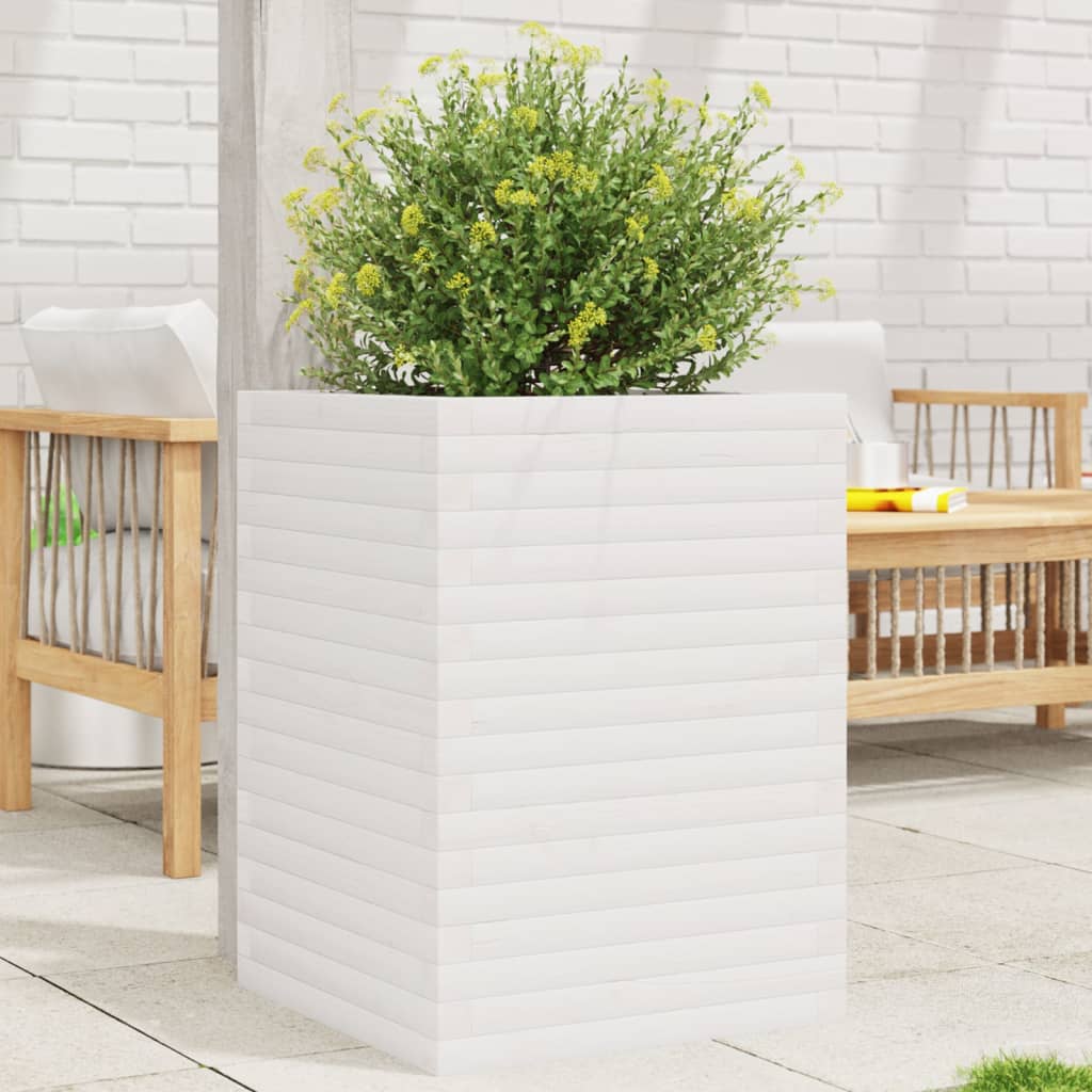 Utendørs Blomsterkasse Plantekasse Tre Hvit 50x50x68,5 cm heltre furu
