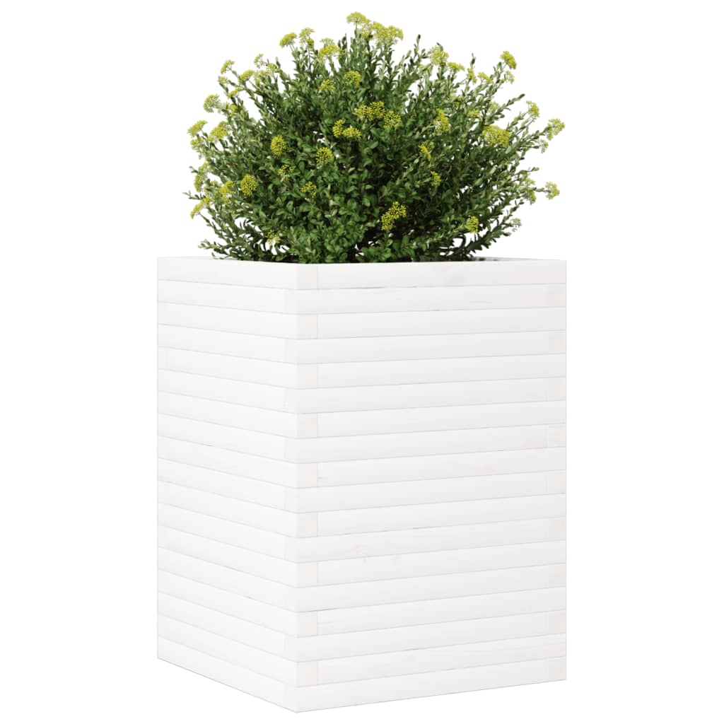 Utendørs Blomsterkasse Plantekasse Tre Hvit 50x50x68,5 cm heltre furu