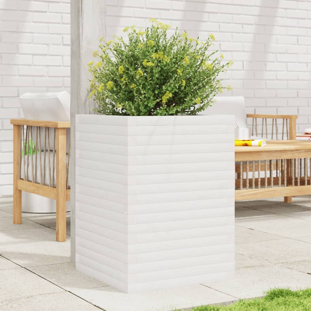 Utendørs Blomsterkasse Plantekasse Tre Hvit 50x50x68,5 cm heltre furu