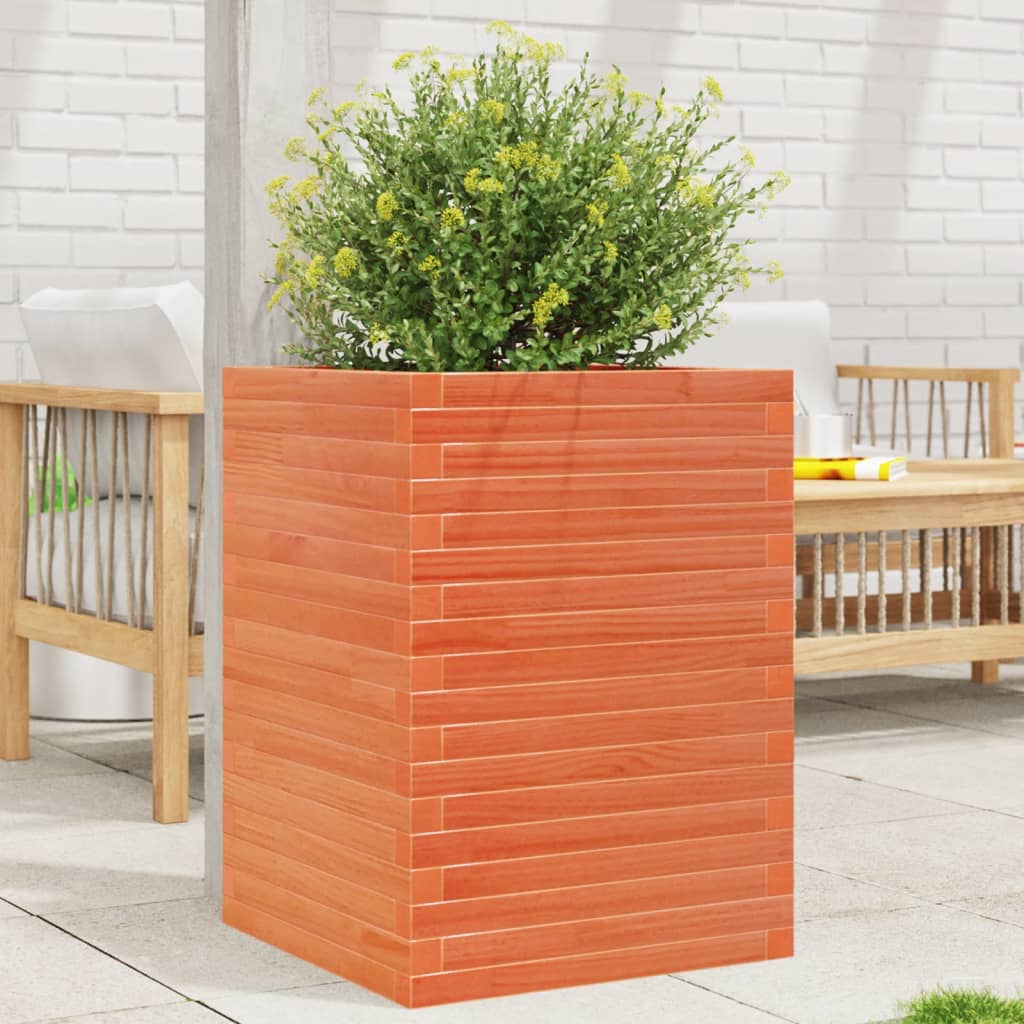 Utendørs Blomsterkasse Plantekasse Tre voksbrun 50x50x68,5 cm heltre furu