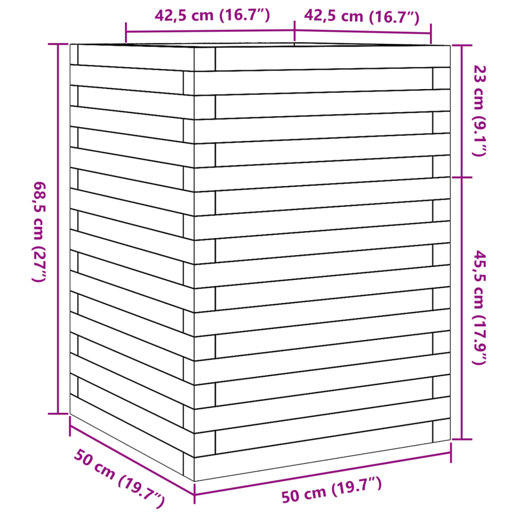 Utendørs Blomsterkasse Plantekasse Tre 50x50x68,5 cm heltre douglasgran