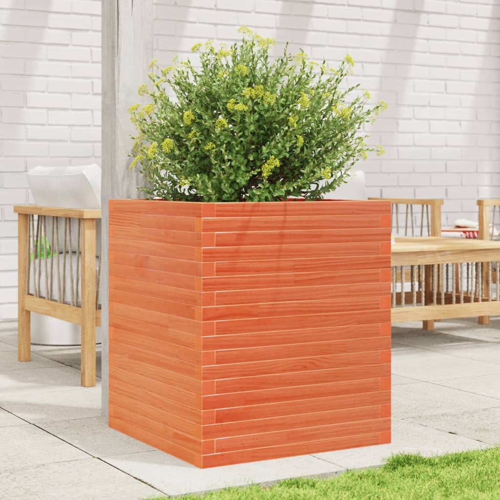 Utendørs Blomsterkasse Plantekasse Tre voksbrun 60x60x68,5 cm heltre furu