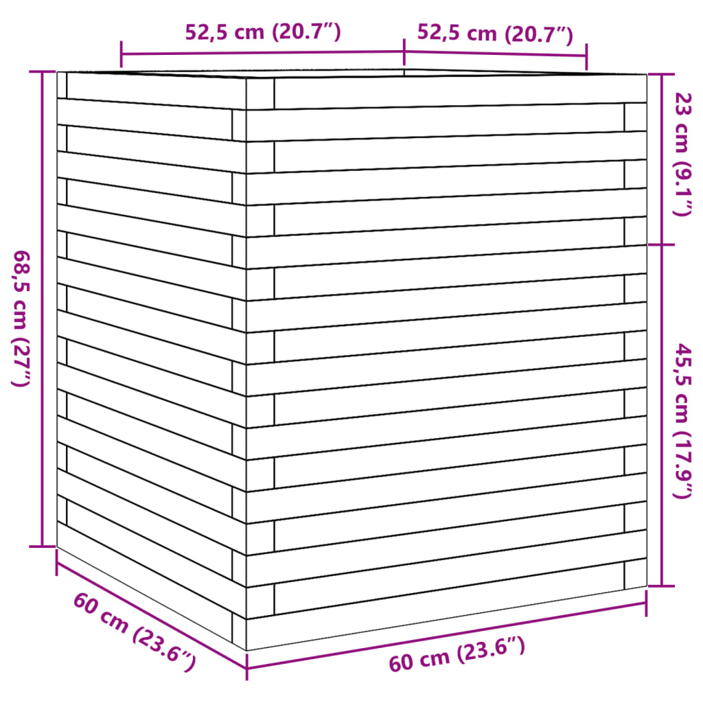 Utendørs Blomsterkasse Plantekasse Tre voksbrun 60x60x68,5 cm heltre furu