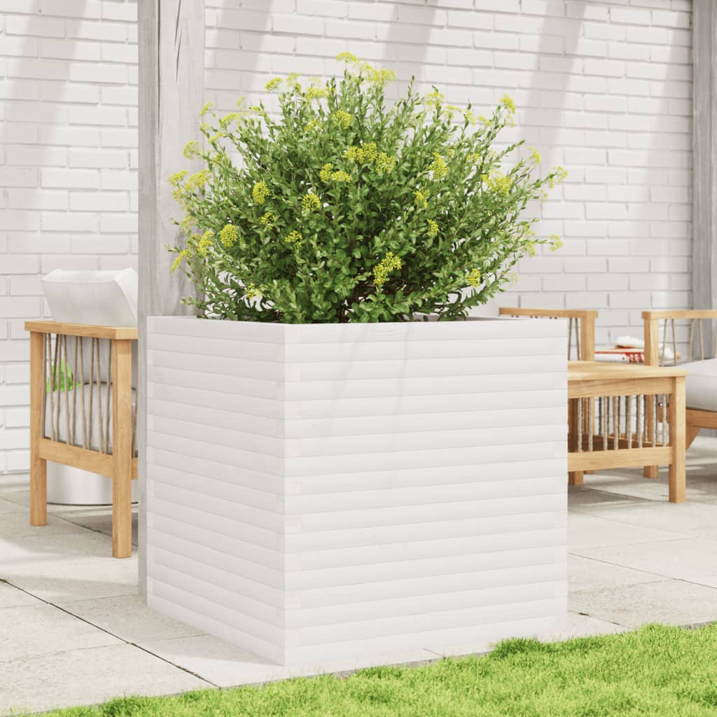 Utendørs Blomsterkasse Plantekasse Tre Hvit 70x70x68,5 cm heltre furu