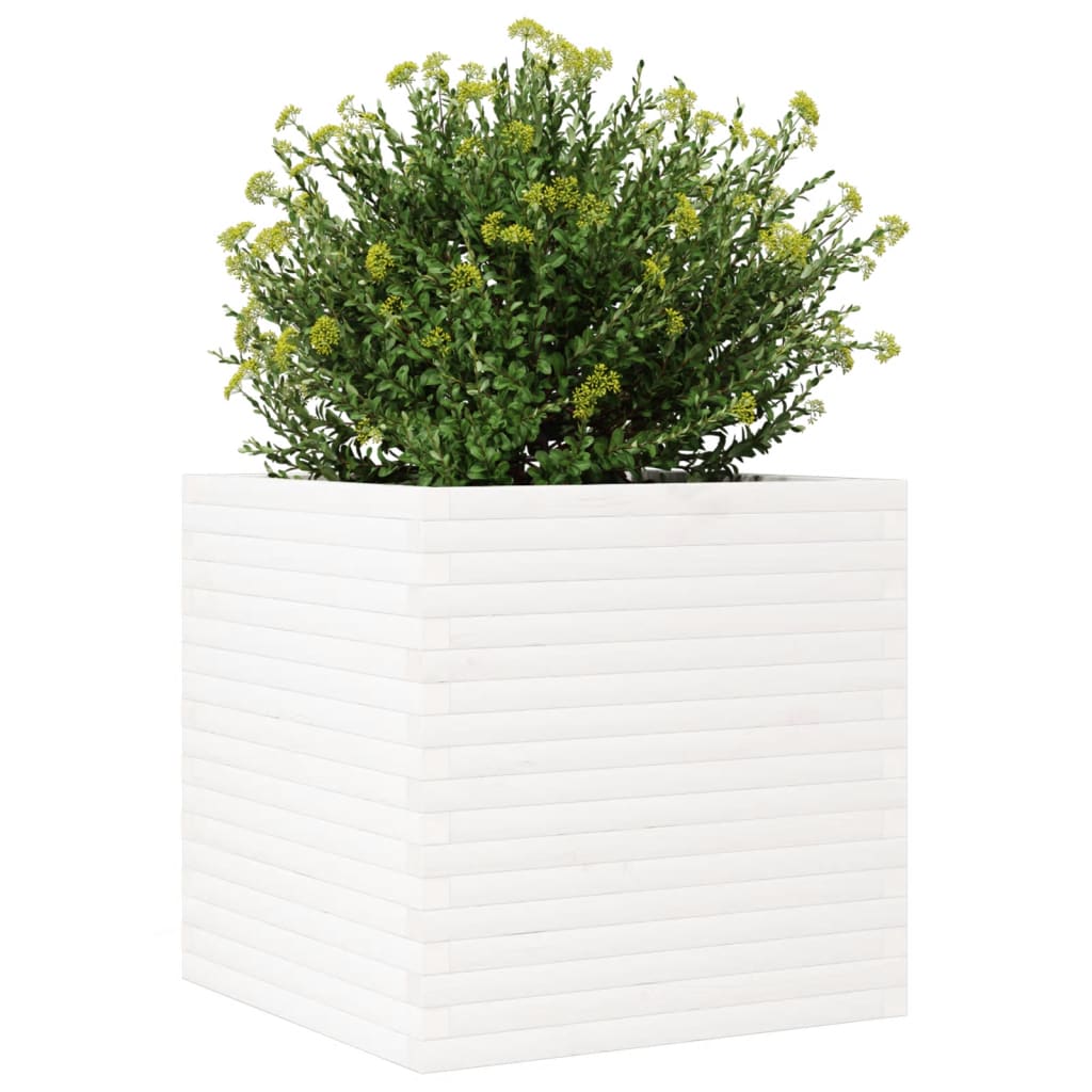 Utendørs Blomsterkasse Plantekasse Tre Hvit 70x70x68,5 cm heltre furu