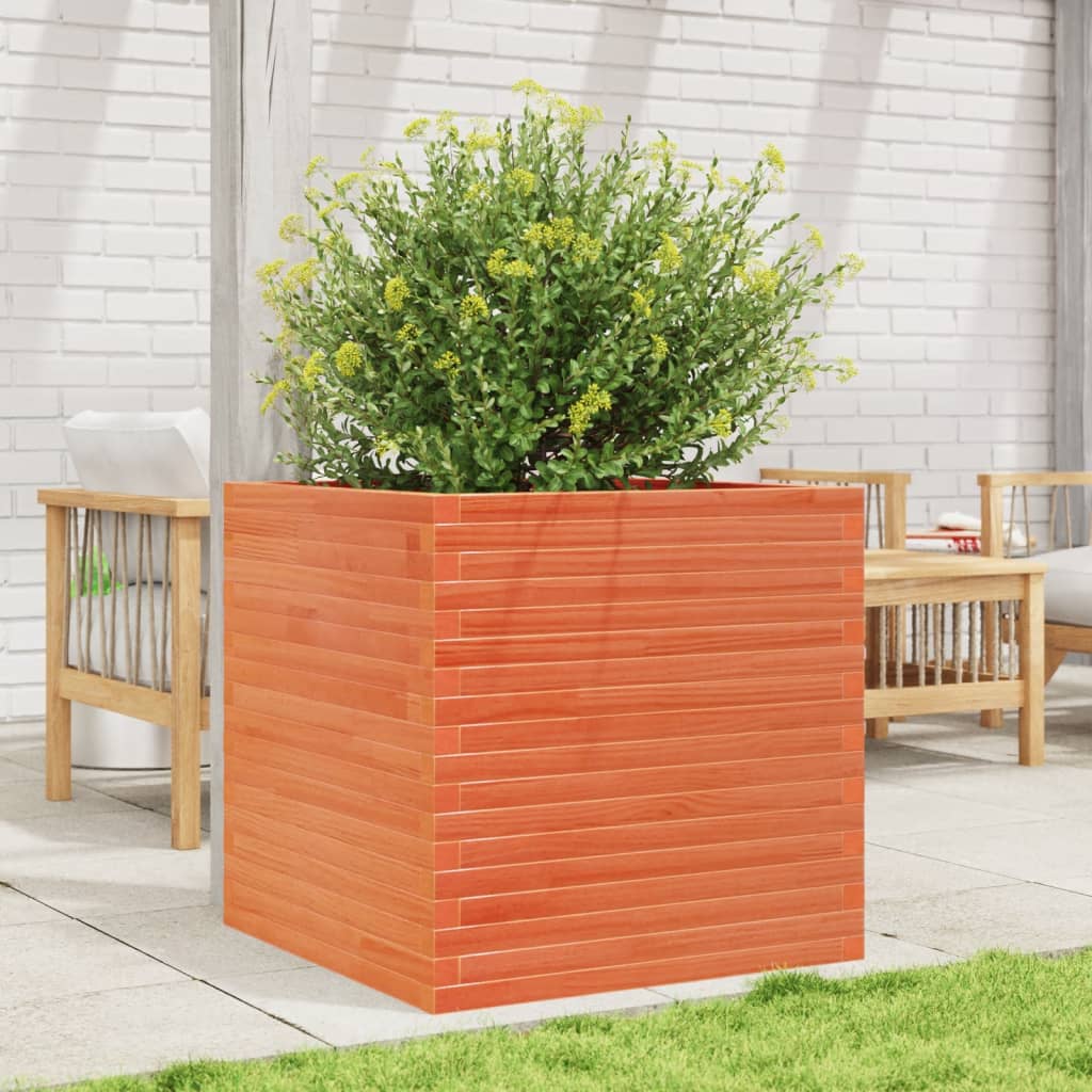 Utendørs Blomsterkasse Plantekasse Tre voksbrun 70x70x68,5 cm heltre furu