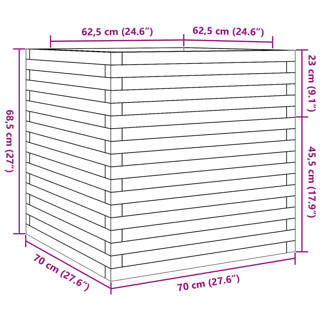 Utendørs Blomsterkasse Plantekasse Tre voksbrun 70x70x68,5 cm heltre furu