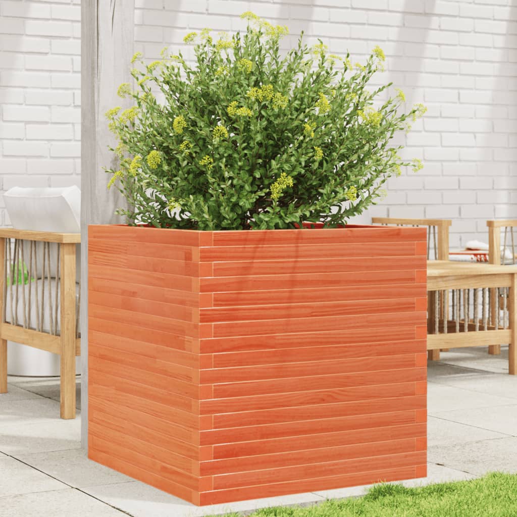 Utendørs Blomsterkasse Plantekasse Tre voksbrun 70x70x68,5 cm heltre furu