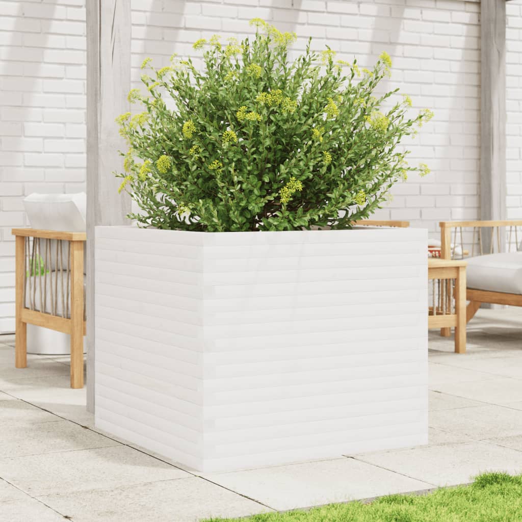 Utendørs Blomsterkasse Plantekasse Tre Hvit 80x80x68,5 cm heltre furu