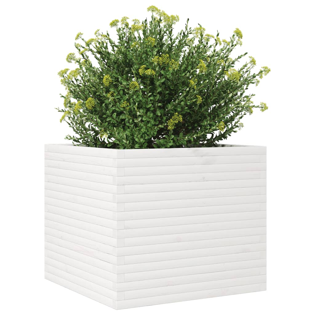 Utendørs Blomsterkasse Plantekasse Tre Hvit 80x80x68,5 cm heltre furu