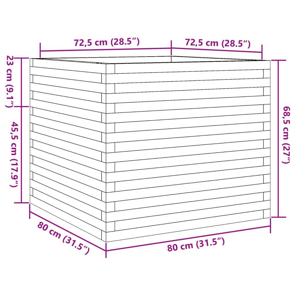 Utendørs Blomsterkasse Plantekasse Tre Hvit 80x80x68,5 cm heltre furu
