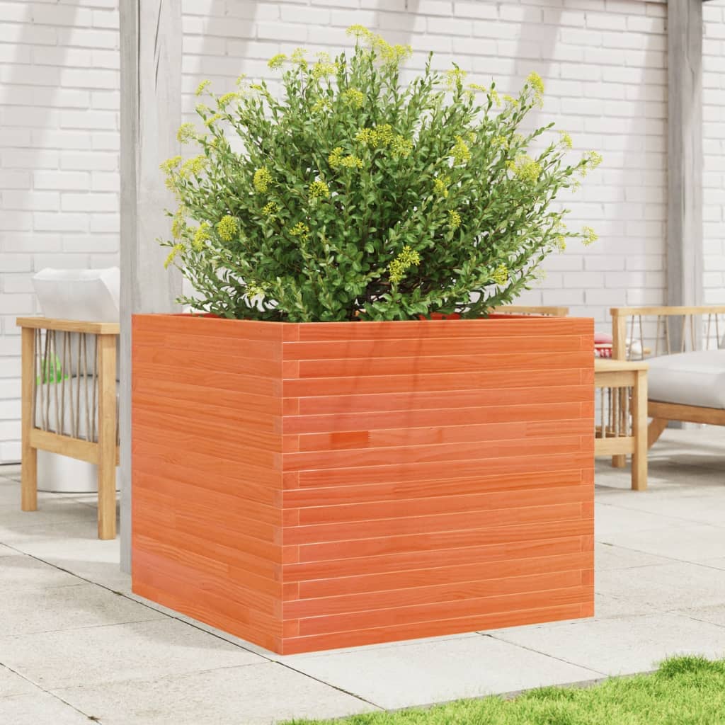 Utendørs Blomsterkasse Plantekasse Tre voksbrun 80x80x68,5 cm heltre furu