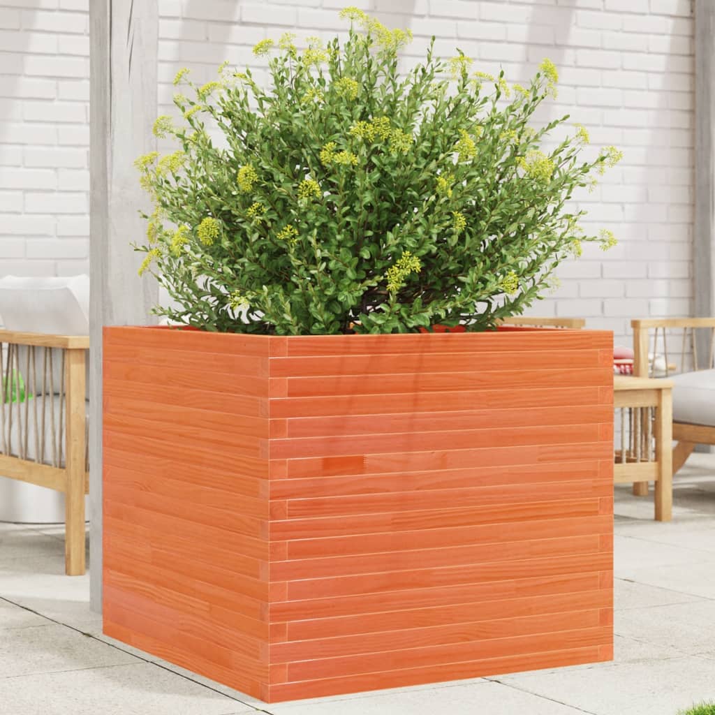 Utendørs Blomsterkasse Plantekasse Tre voksbrun 80x80x68,5 cm heltre furu