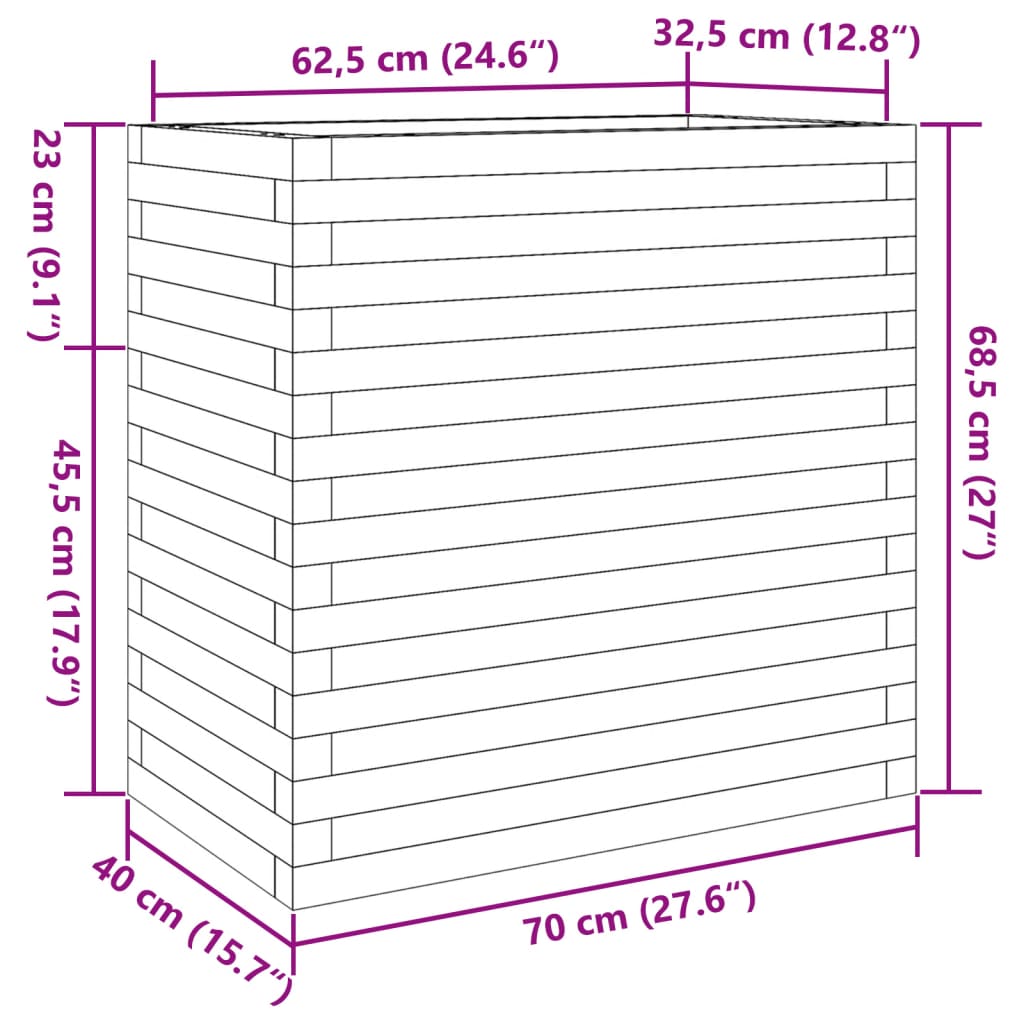 Utendørs Blomsterkasse Plantekasse Tre 70x40x68,5 cm heltre furu