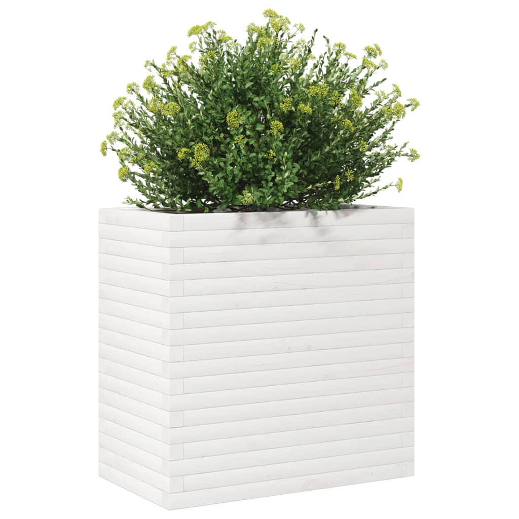 Utendørs Blomsterkasse Plantekasse Tre Hvit 70x40x68,5 cm heltre furu