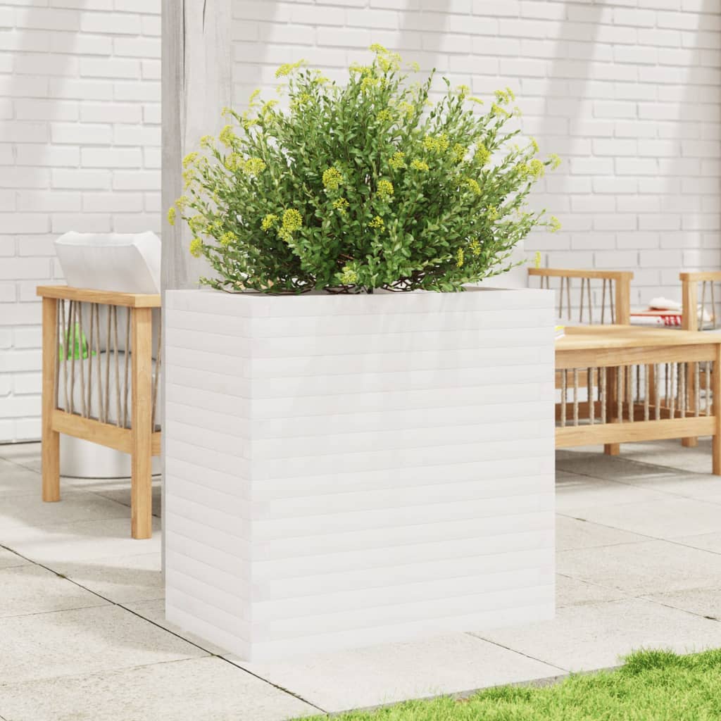 Utendørs Blomsterkasse Plantekasse Tre Hvit 70x40x68,5 cm heltre furu