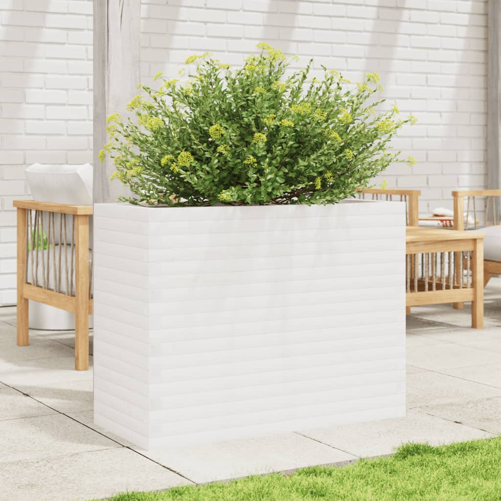 Utendørs Blomsterkasse Plantekasse Tre Hvit 90x40x68,5 cm heltre furu