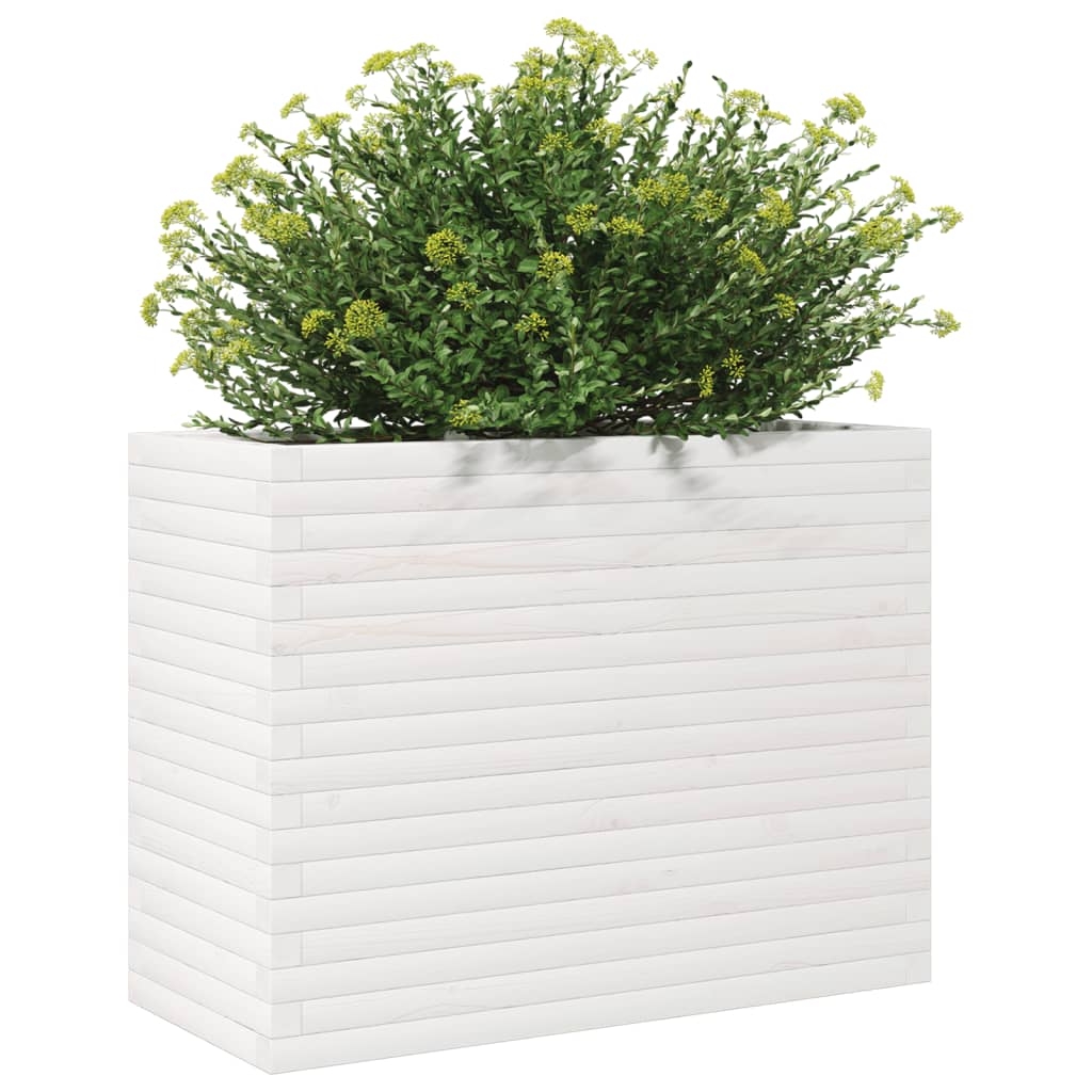Utendørs Blomsterkasse Plantekasse Tre Hvit 90x40x68,5 cm heltre furu