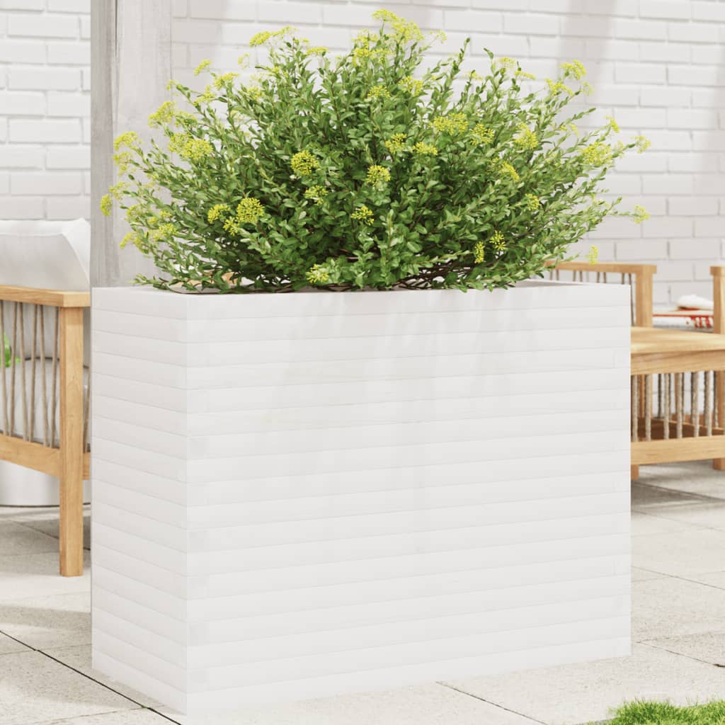 Utendørs Blomsterkasse Plantekasse Tre Hvit 90x40x68,5 cm heltre furu