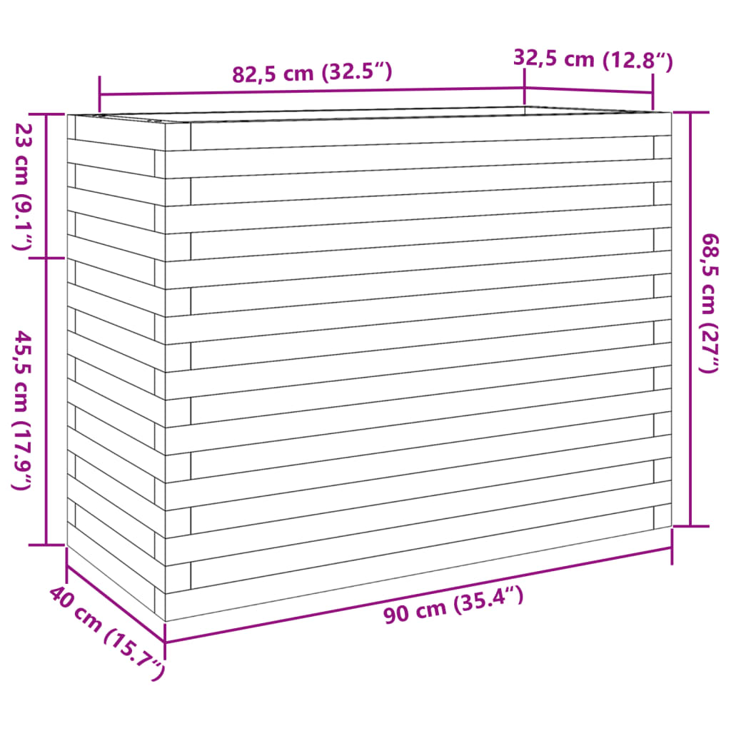 Utendørs Blomsterkasse Plantekasse Tre voksbrun 90x40x68,5 cm heltre furu