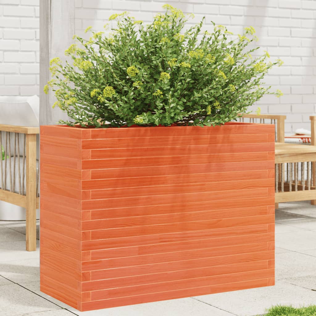 Utendørs Blomsterkasse Plantekasse Tre voksbrun 90x40x68,5 cm heltre furu