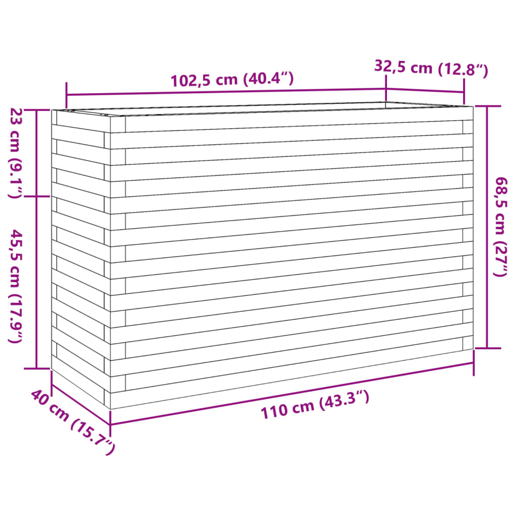 Utendørs Blomsterkasse Plantekasse Tre voksbrun 110x40x68,5 cm heltre furu