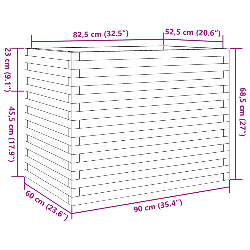 Utendørs Blomsterkasse Plantekasse Tre 90x60x68,5 cm heltre furu