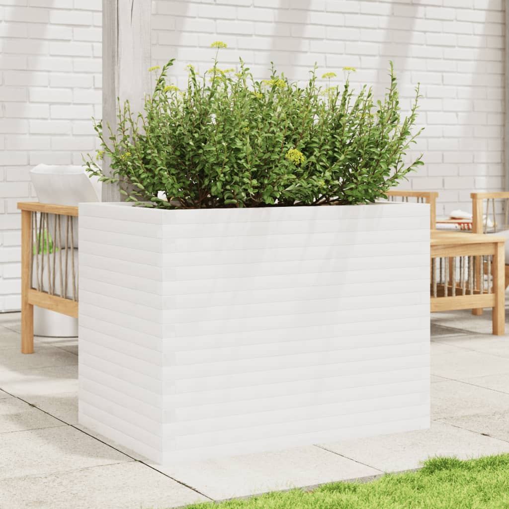 Utendørs Blomsterkasse Plantekasse Tre Hvit 90x60x68,5 cm heltre furu