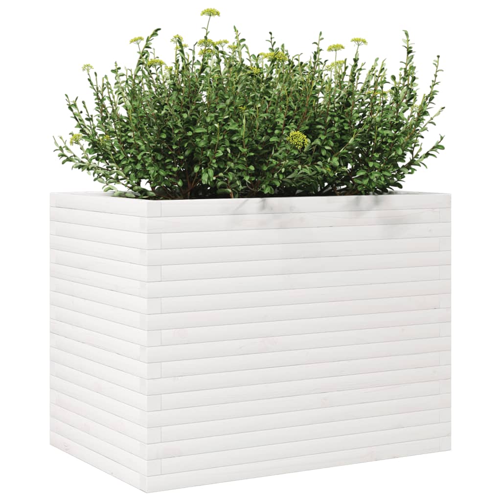 Utendørs Blomsterkasse Plantekasse Tre Hvit 90x60x68,5 cm heltre furu