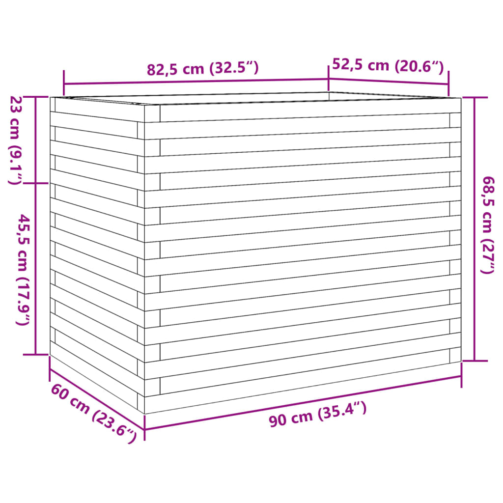 Utendørs Blomsterkasse Plantekasse Tre 90x60x68,5 cm impregnert furu
