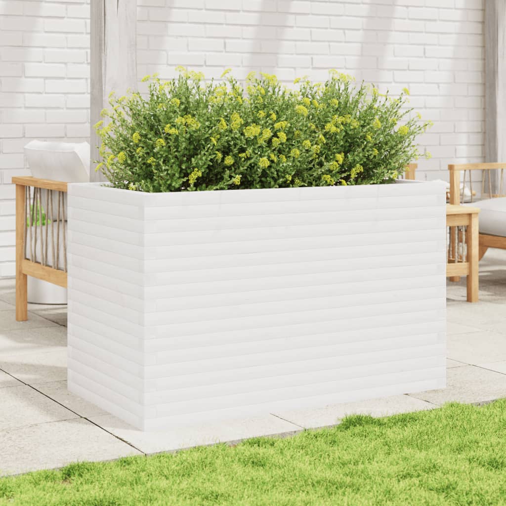Utendørs Blomsterkasse Plantekasse Tre Hvit 110x60x68,5 cm heltre furu