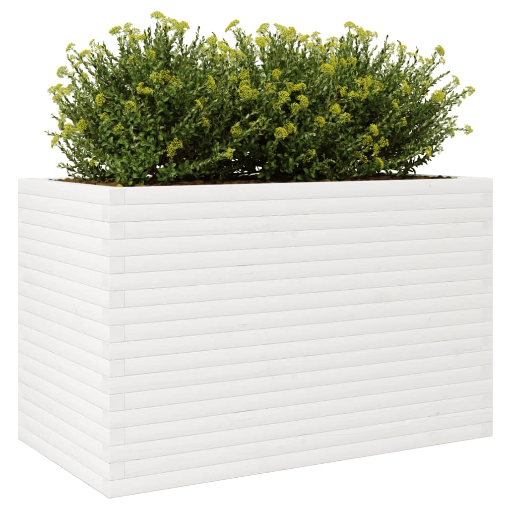Utendørs Blomsterkasse Plantekasse Tre Hvit 110x60x68,5 cm heltre furu