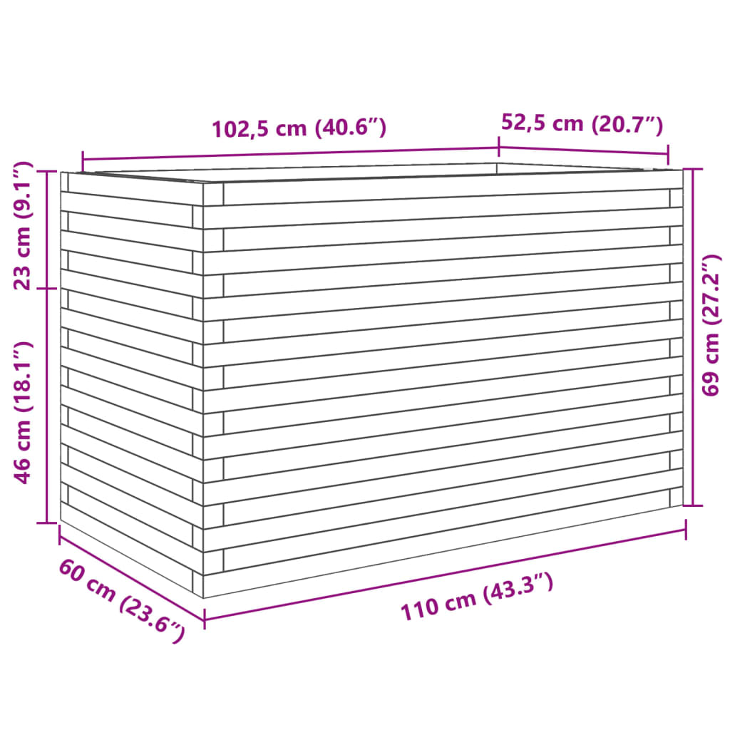 Utendørs Blomsterkasse Plantekasse Tre 110x60x68,5 cm impregnert furu