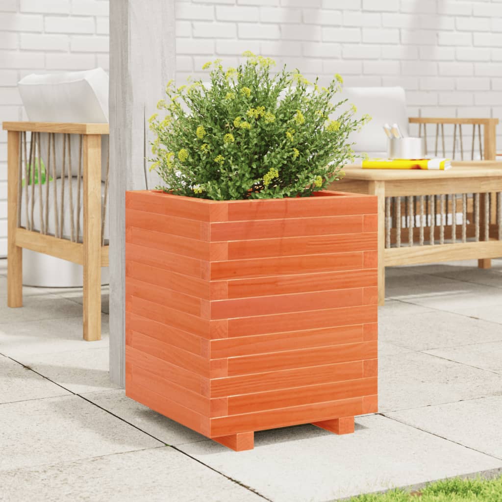 Utendørs Blomsterkasse Plantekasse Tre voksbrun 40x40x49,5 cm heltre furu