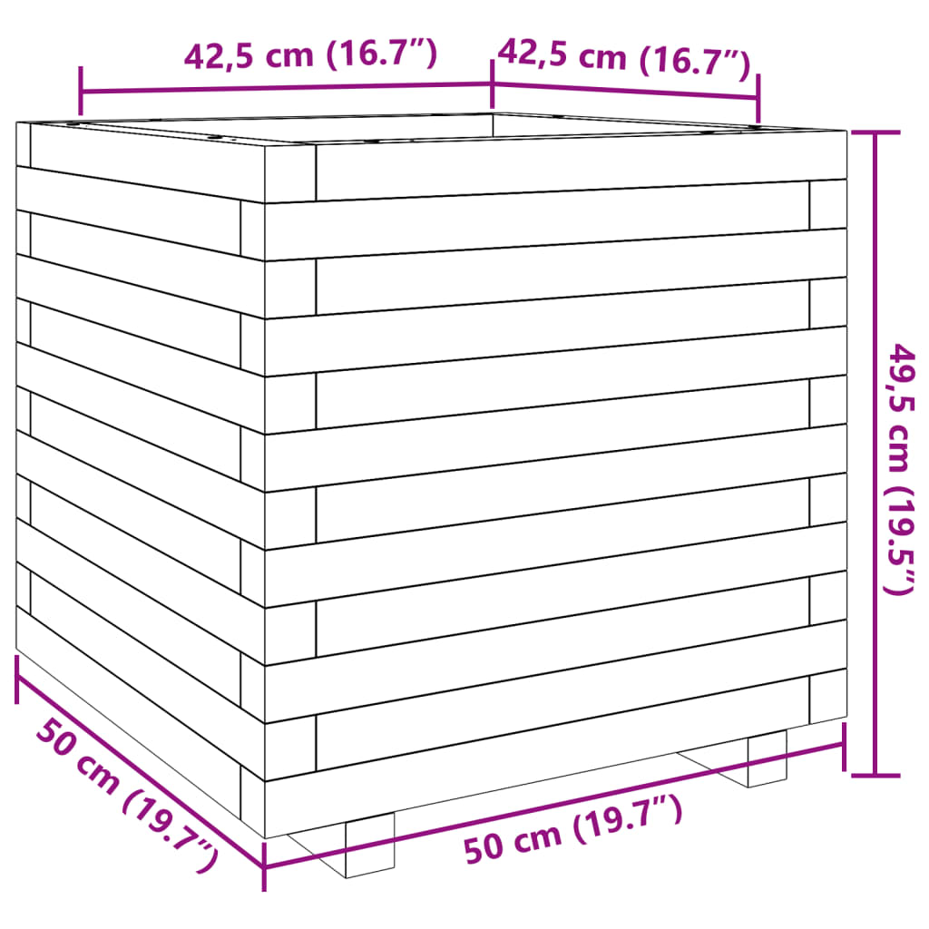 Utendørs Blomsterkasse Plantekasse Tre 50x50x49,5 cm impregnert furu