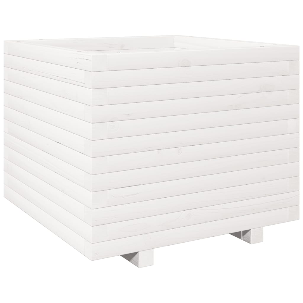 Utendørs Blomsterkasse Plantekasse Tre Hvit 60x60x49,5 cm heltre furu