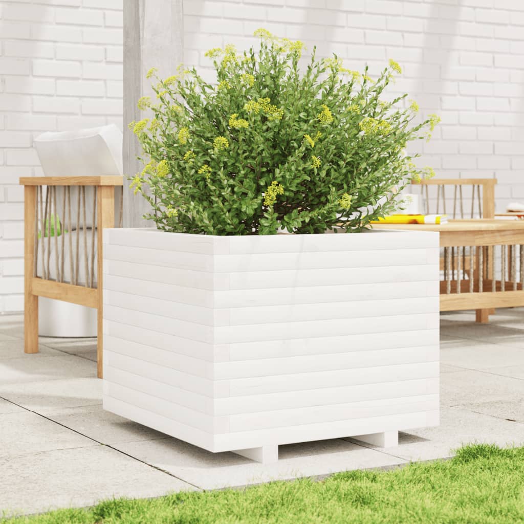 Utendørs Blomsterkasse Plantekasse Tre Hvit 60x60x49,5 cm heltre furu
