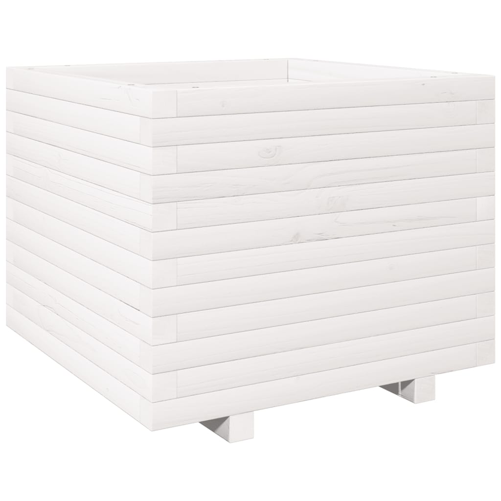 Utendørs Blomsterkasse Plantekasse Tre Hvit 60x60x49,5 cm heltre furu