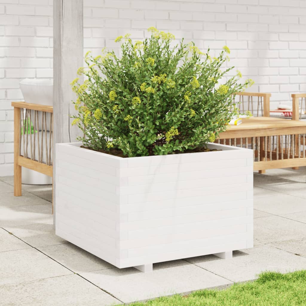 Utendørs Blomsterkasse Plantekasse Tre Hvit 70x70x49,5 cm heltre furu