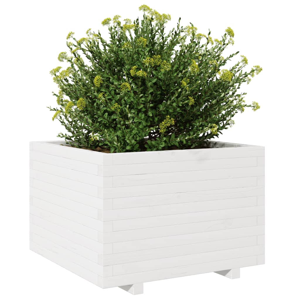Utendørs Blomsterkasse Plantekasse Tre Hvit 70x70x49,5 cm heltre furu