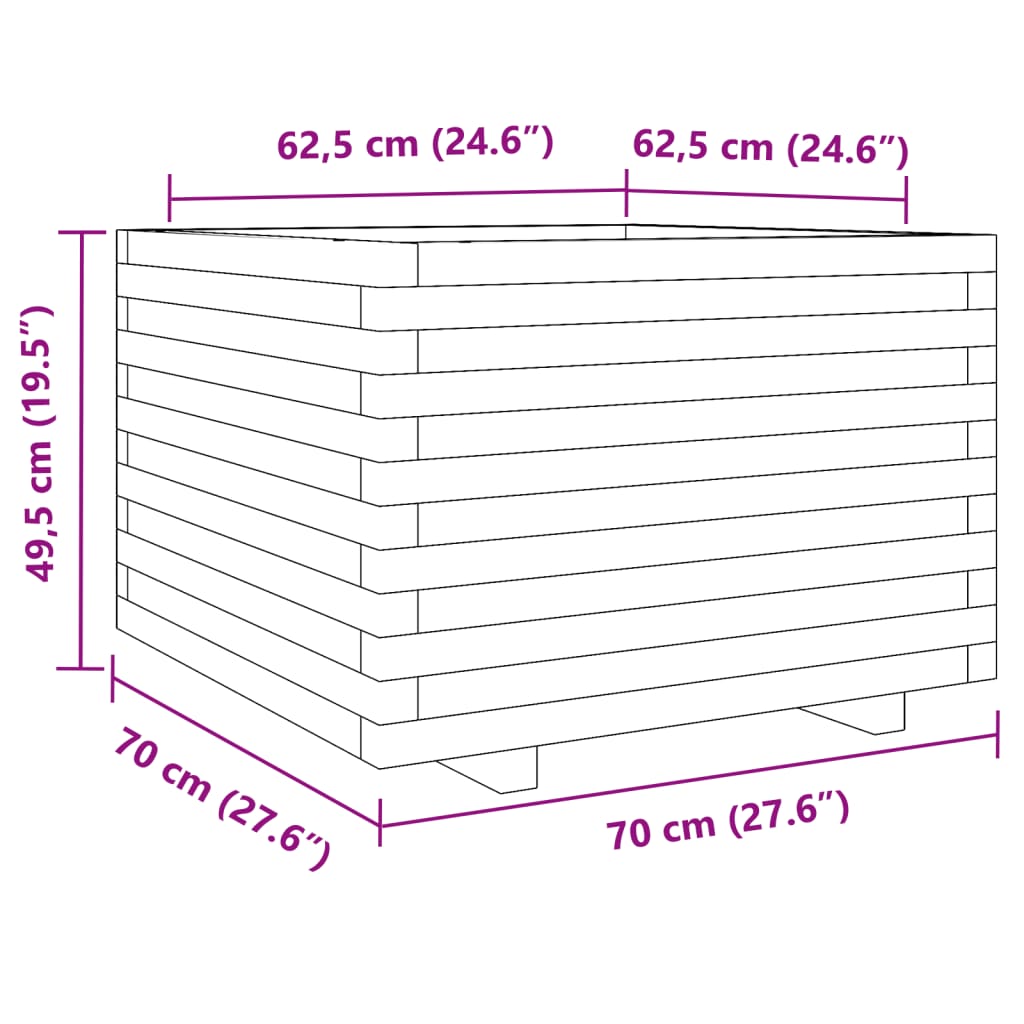 Utendørs Blomsterkasse Plantekasse Tre 70x70x49,5 cm impregnert furu