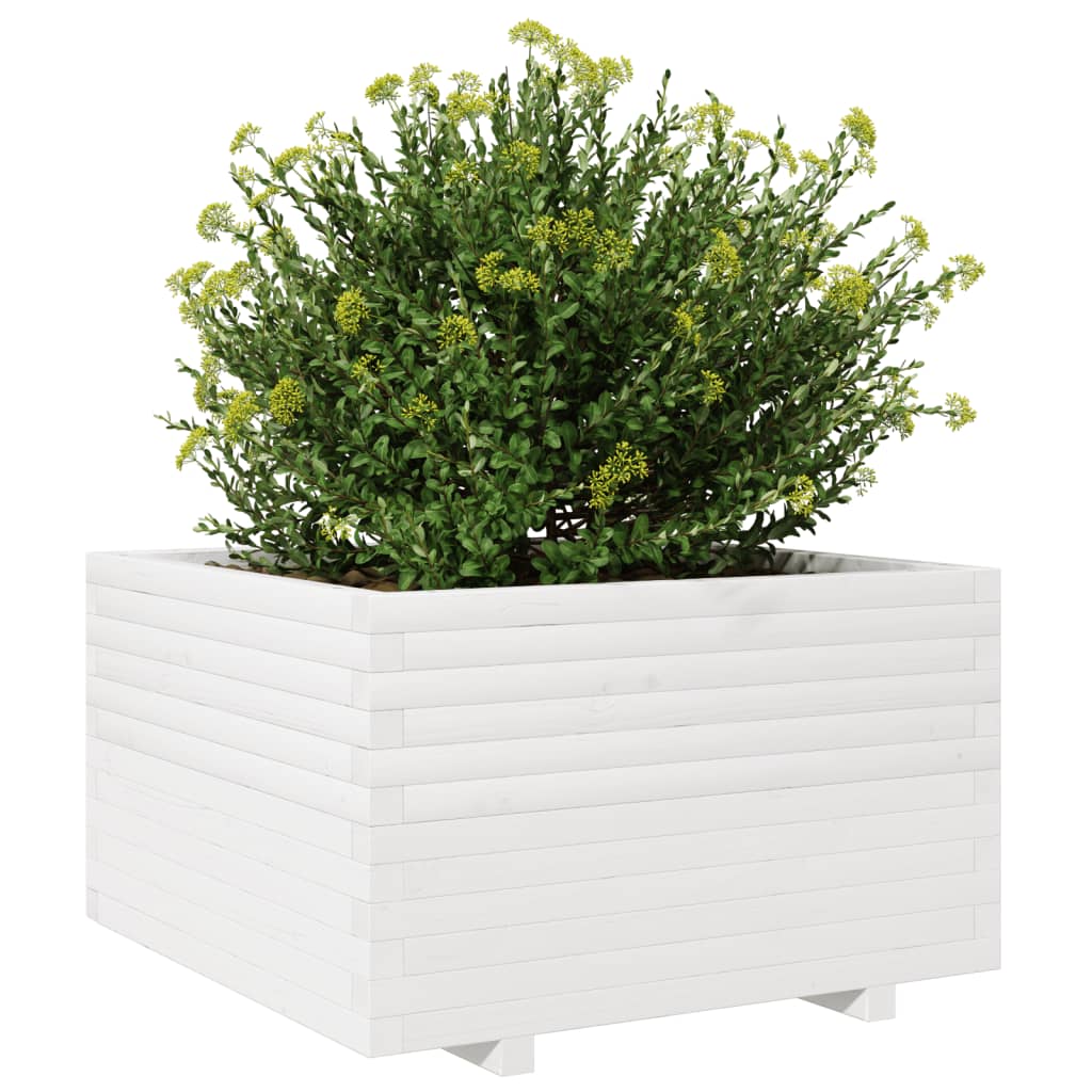 Utendørs Blomsterkasse Plantekasse Tre Hvit 80x80x49,5 cm heltre furu