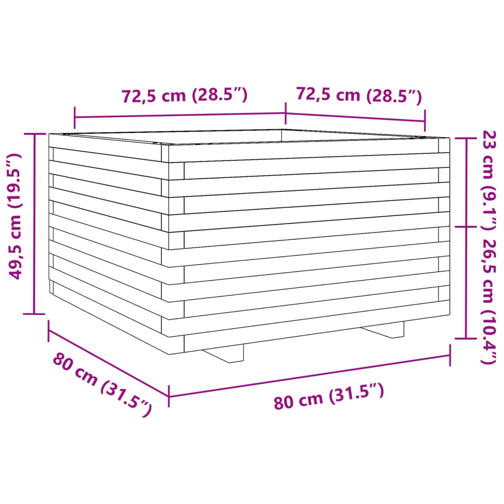 Utendørs Blomsterkasse Plantekasse Tre Hvit 80x80x49,5 cm heltre furu