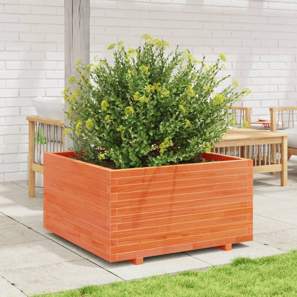 Utendørs Blomsterkasse Plantekasse Tre voksbrun 90x90x49,5 cm heltre furu