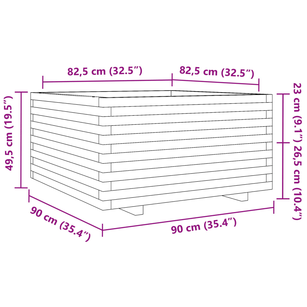 Utendørs Blomsterkasse Plantekasse Tre voksbrun 90x90x49,5 cm heltre furu