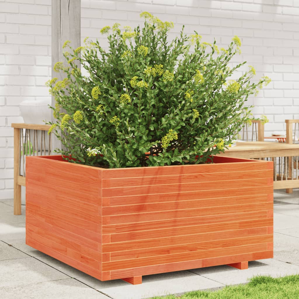 Utendørs Blomsterkasse Plantekasse Tre voksbrun 90x90x49,5 cm heltre furu