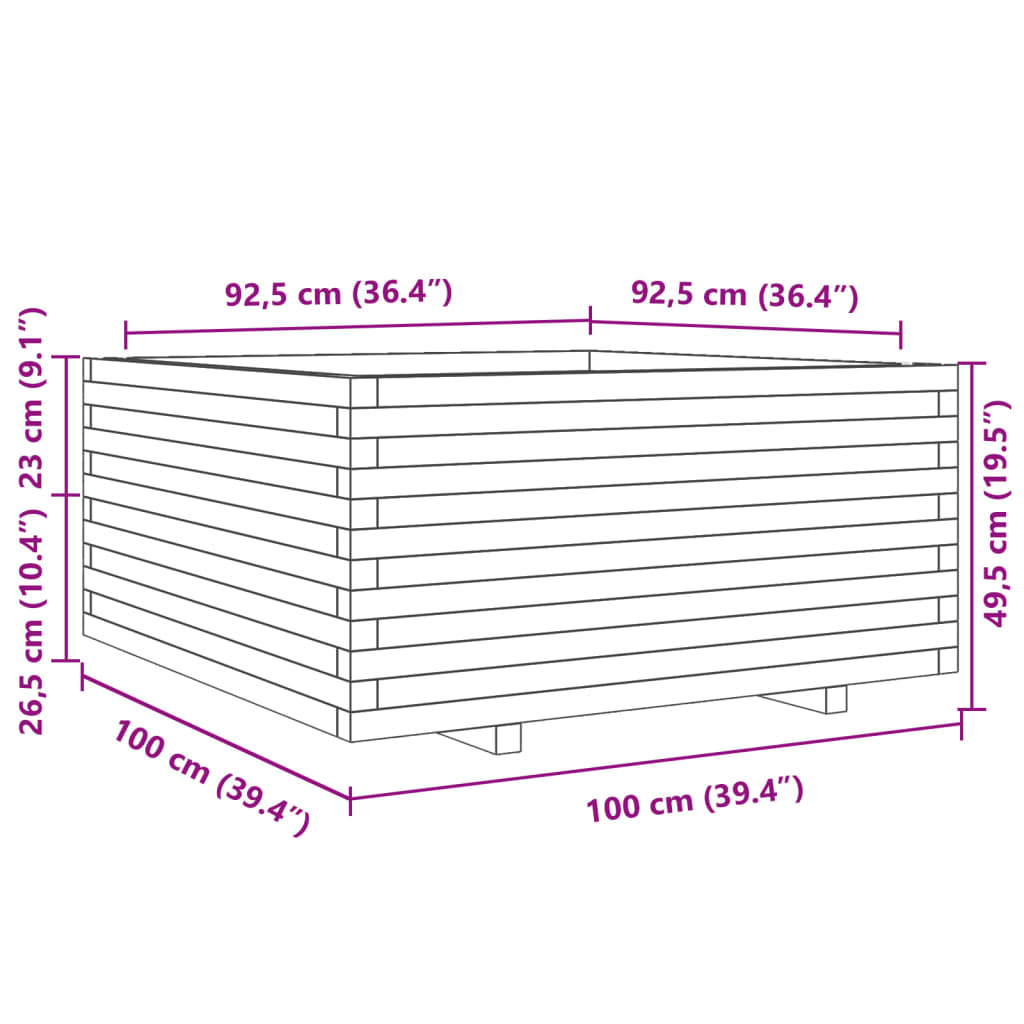 Utendørs Blomsterkasse Plantekasse Tre 100x100x49,5 cm heltre douglasgran